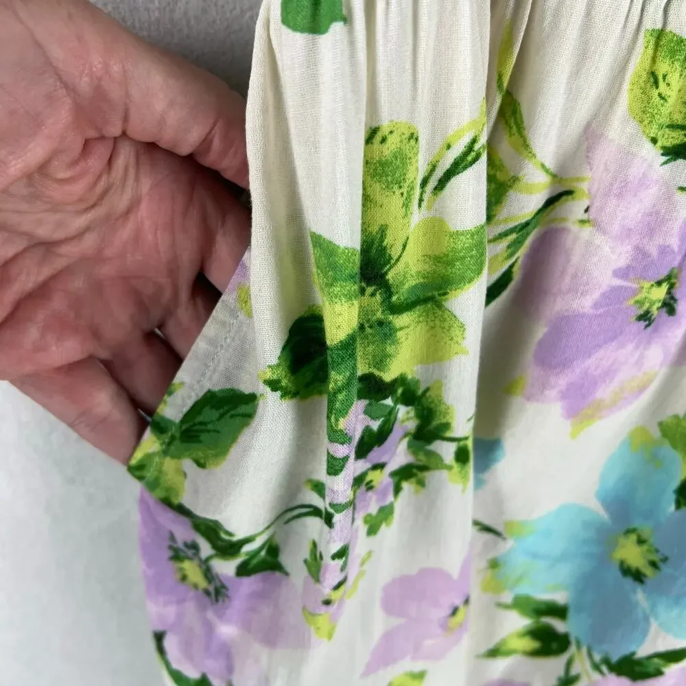 Old Navy Girls Tiered Cami Dress SZ L 10-12 Crème Floral Sundress Cotton Lined